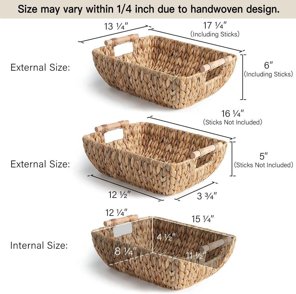 StorageWorks Hand-Woven Storage Baskets - Stylish Water Hyacinth Organizers with Wooden Handles | 2 Pack