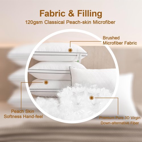Bed pillows Reversible Queen Size Set of 4, Firm on One Side, Soft on the Other, Luxury Hotel Quality 3D Microfiber for Side, Back & Stomach Sleepers, Breathable Cover to Reduce Neck Pain 20*30