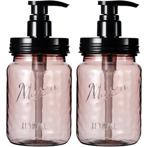 Amolliar 16 Oz Plastic Soap Dispenser, Refillable Hand Dish Soap Dispenser - Vintage Rose Bottle with Black Pump Lids, for Farmhouse Bathroom Kitchen, Includes 2 Extra Pump & Waterproof Label (2 Pack)