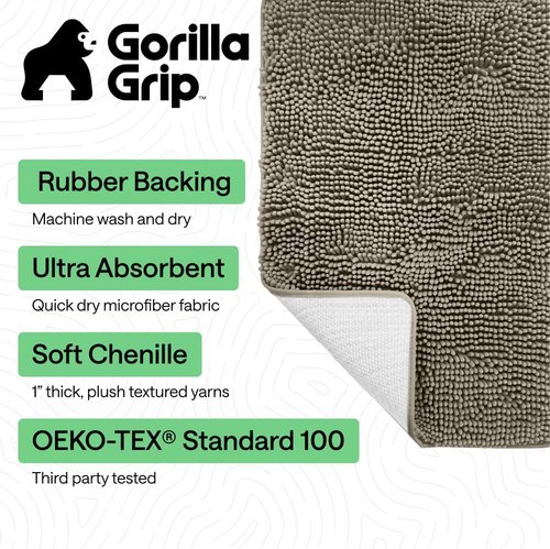 GORILLA GRIP Bath Rug Mat - Thick Soft Absorbent Chenille | Quick Dry Microfiber, 44x26, Latte Color