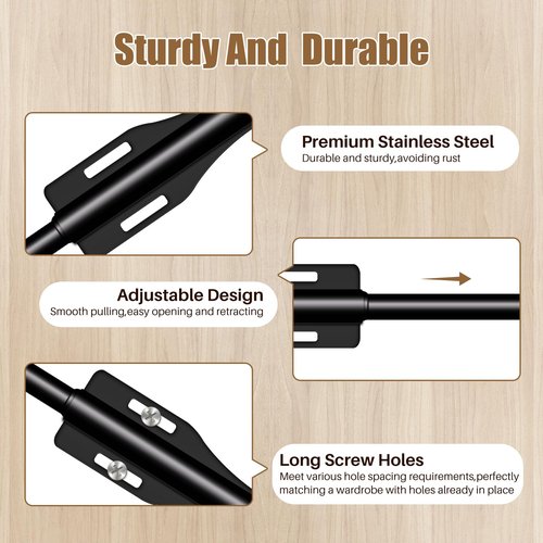 12" Valet Rod For Closet Pull Out Slide Out Adjustable Heavy Duty Valet Rod For Closet, Laundry Room, Bedroom, Bathroom(Black)