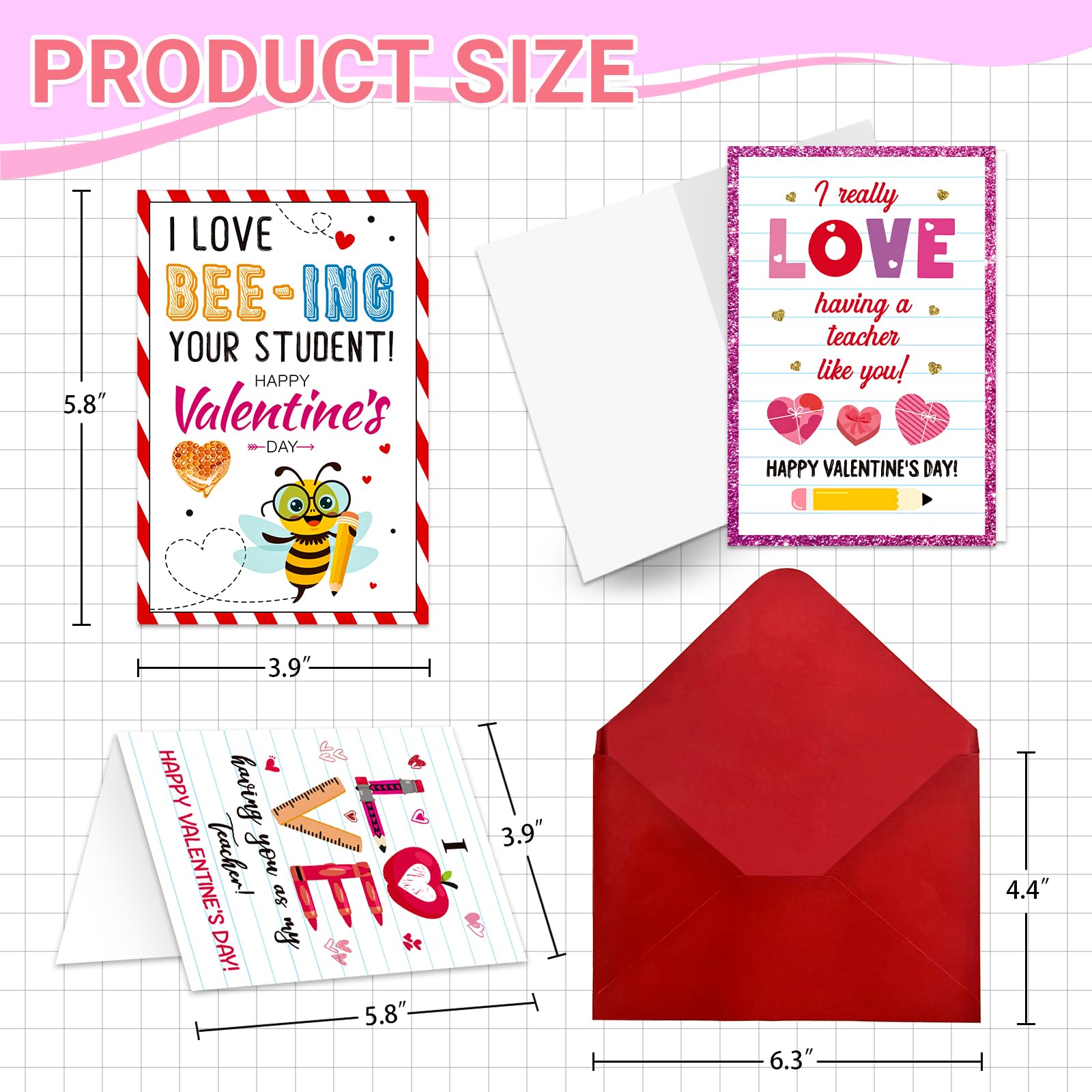 GMEMNOV 6 Pack Teacher Valentine Cards with Envelopes - Valentine's Day Cards for Teachers from Students, Bulk Thank You Cards, Teacher Appreciation Gifts, Classroom Valentine Card Set