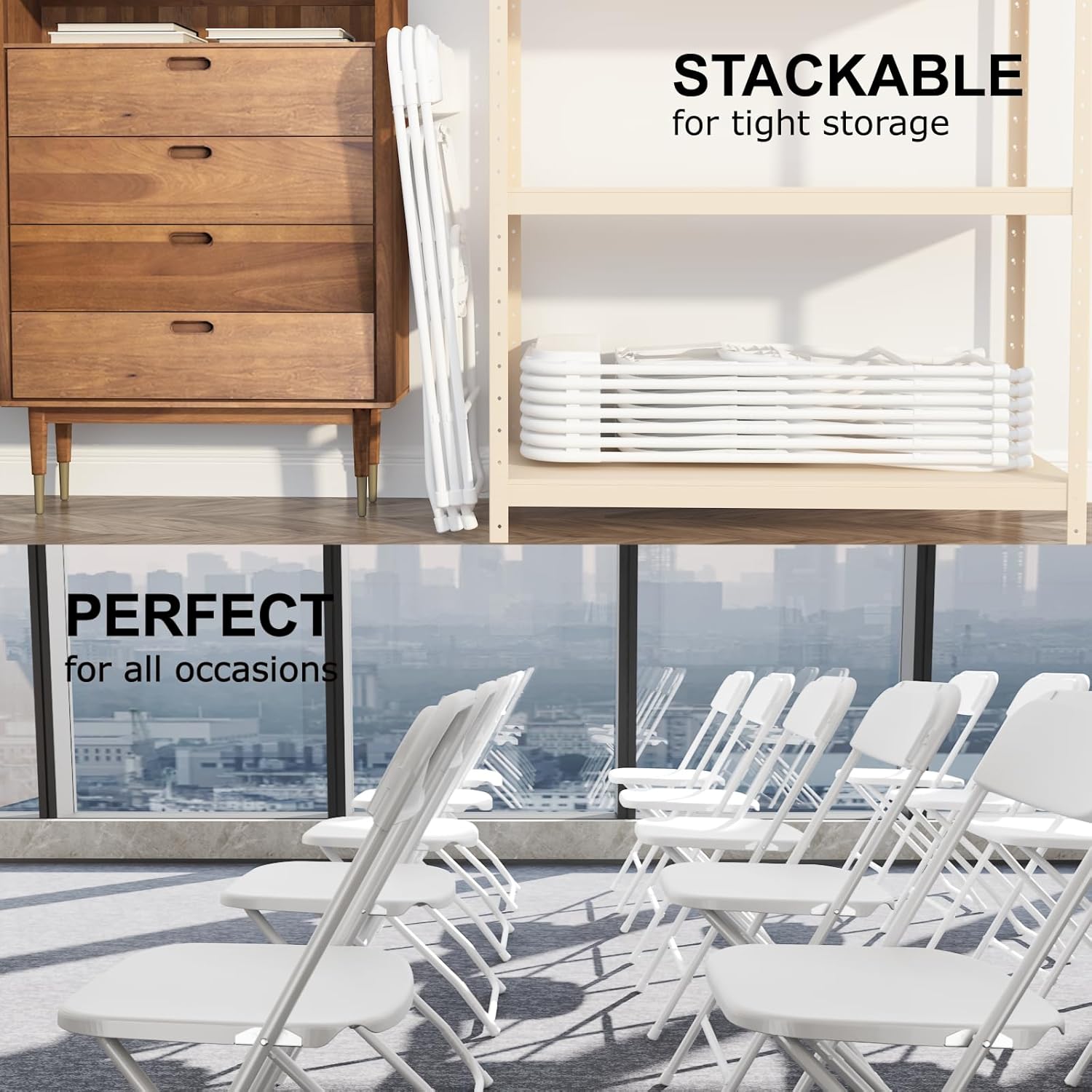 Regine Switzerland 10-Pack White Folding Chairs - Portable, Stackable Plastic Seats for Events | 350lbs Capacity