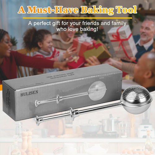 HULISEN Flour Duster - One-Handed 304 Stainless Steel Baking Shaker | Perfect for Powdered Sugar & Flour