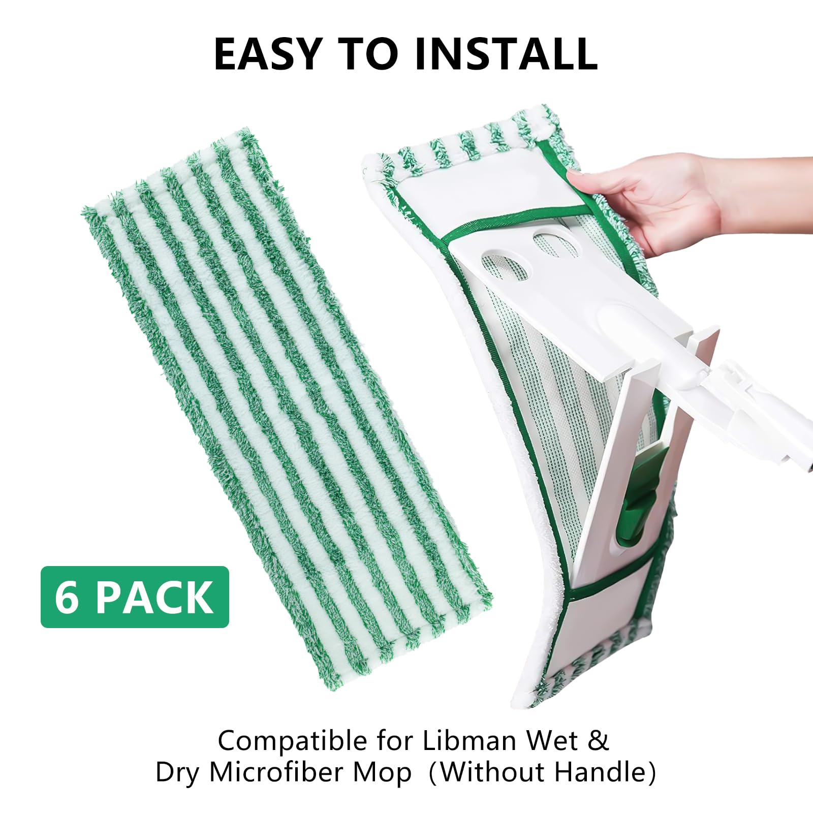 6 Pack Replacement Mop Refills Compatible with Libman Wet & Dry Microfiber Mop, Reusable Washable Mop Head Replacement Pads for Cleaning Multi-Surface Floor (Mop not Included)