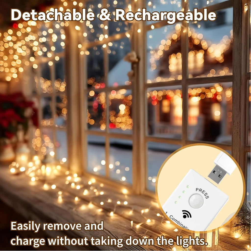 Skiennix 120L Twinkle Lights - 16FT 50LED Rechargeable Fairy Lights with DIY Timer & 8 Modes