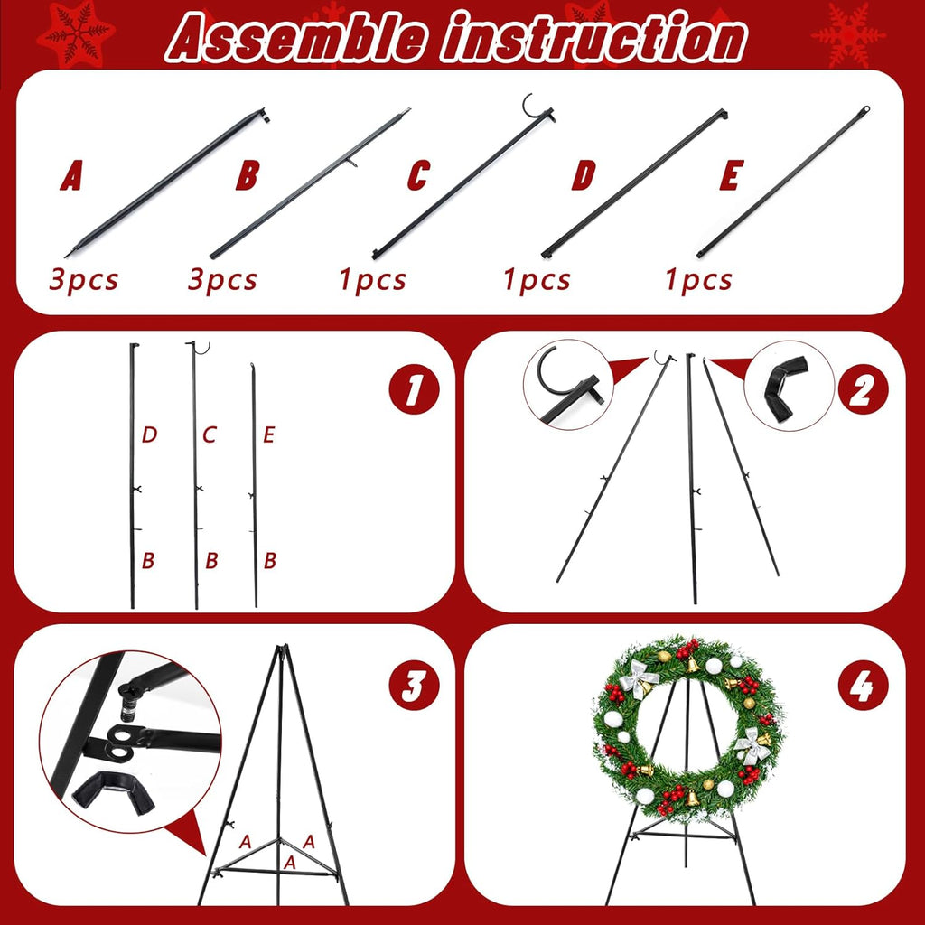 Skiennix Christmas Metal Wreath Stand Holder - Detachable Design for Indoor/Outdoor Use | 2 Pcs Set