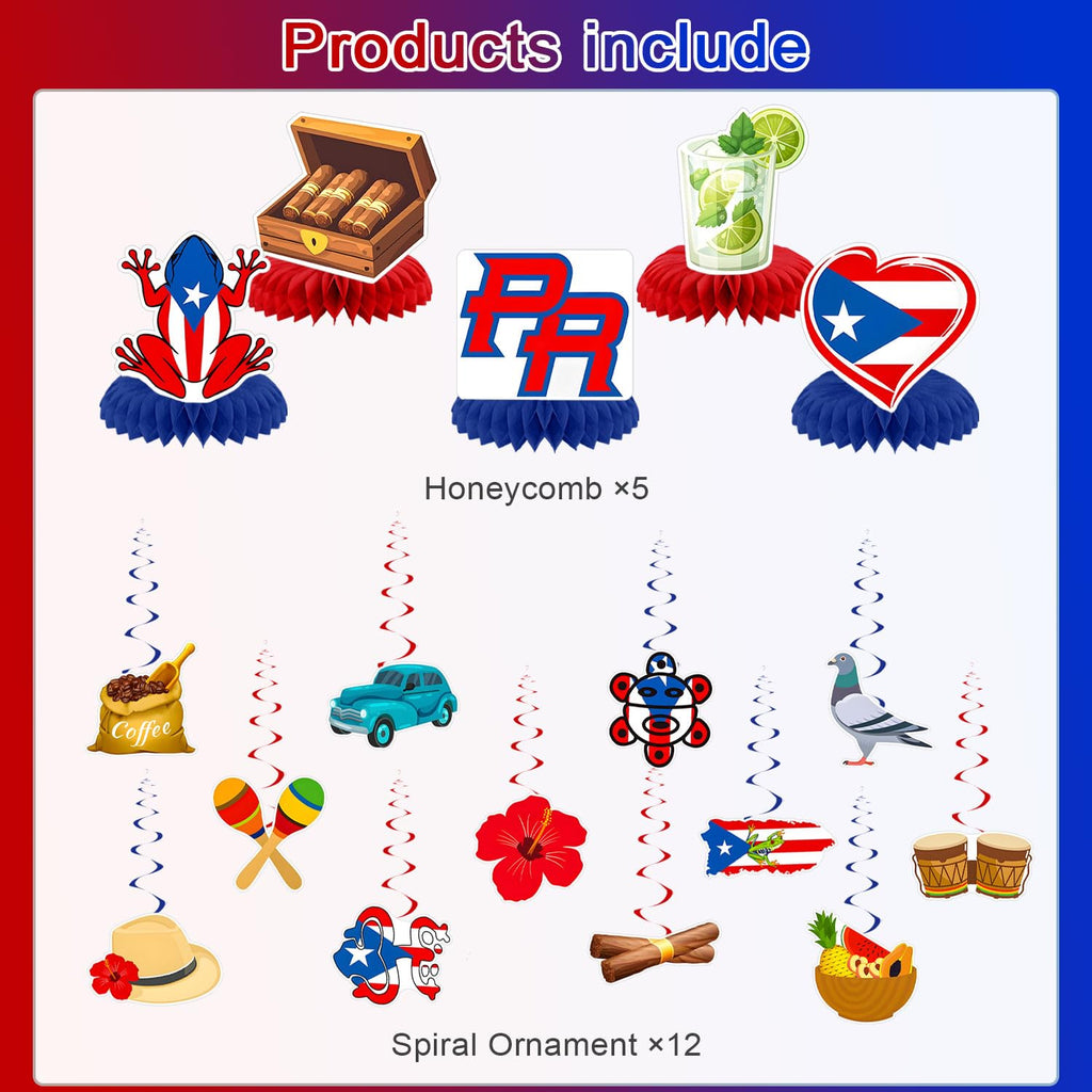 Puerto Rico Birthday Party Decorations, Puerto Rican Flag Banners Party Decorations for Patriotic Anniversary Veterans Day Decor