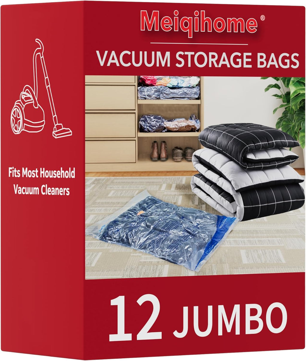MEIQIHOME Vacuum Storage Bags - Jumbo Space Saver Sealer Bags for Clothing, Pillows & Bedding | 12 Pack