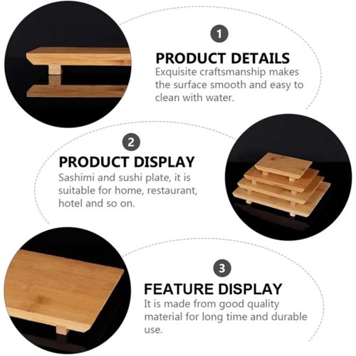 LEQC Bamboo Sushi Plate Japanese Style Sushi Serving Tray, Wooden Sushi Board & Sashimi Platter – Natural Eco-Friendly Bamboo Tableware for Sushi Rolls, Nigiri & Appetizers (9.45" × 5.91", Count, 10)