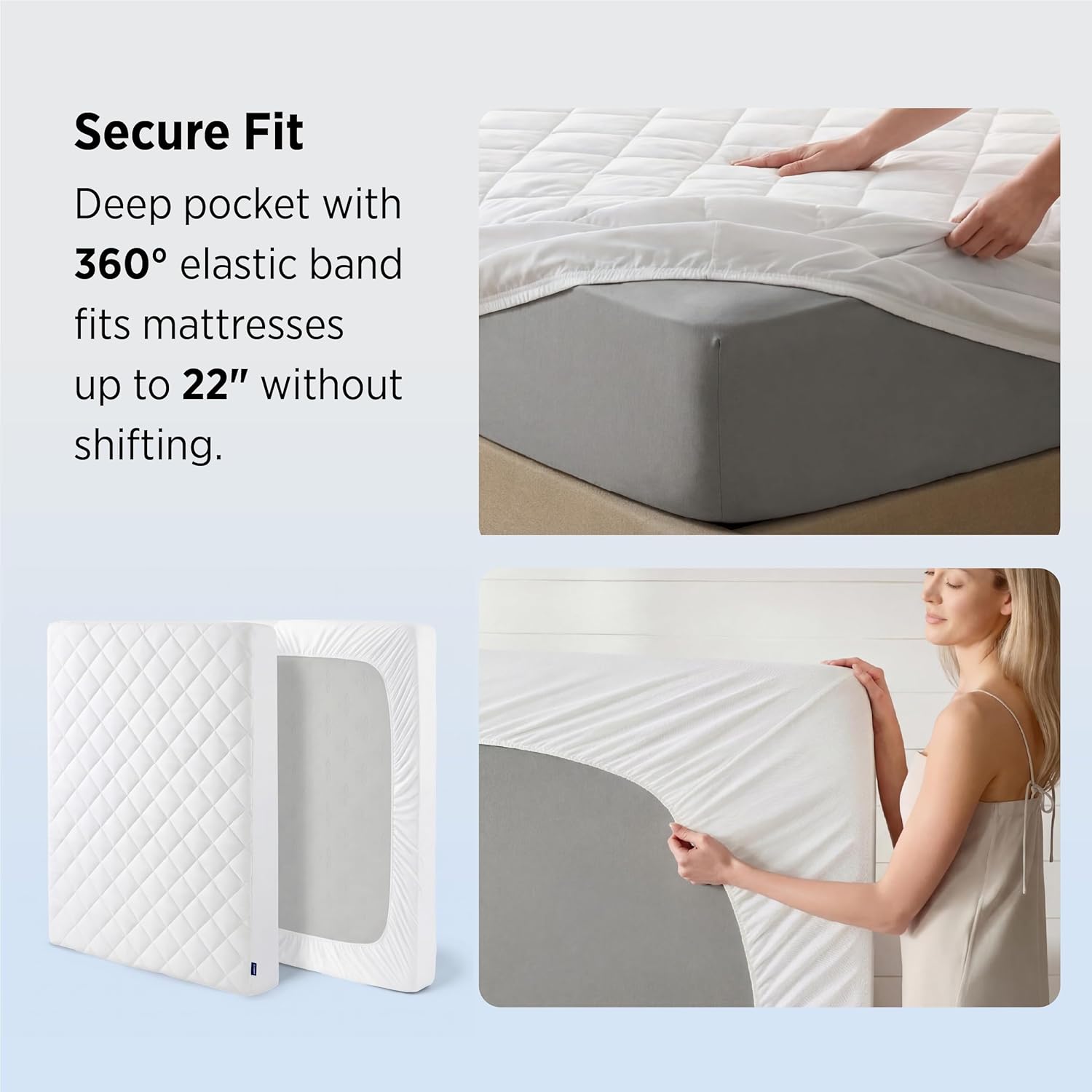 Bedsure Queen Mattress Protector - Quilted Waterproof & Soft Breathable Bed Cover | Deep Pocket Up to 22 Inches - White