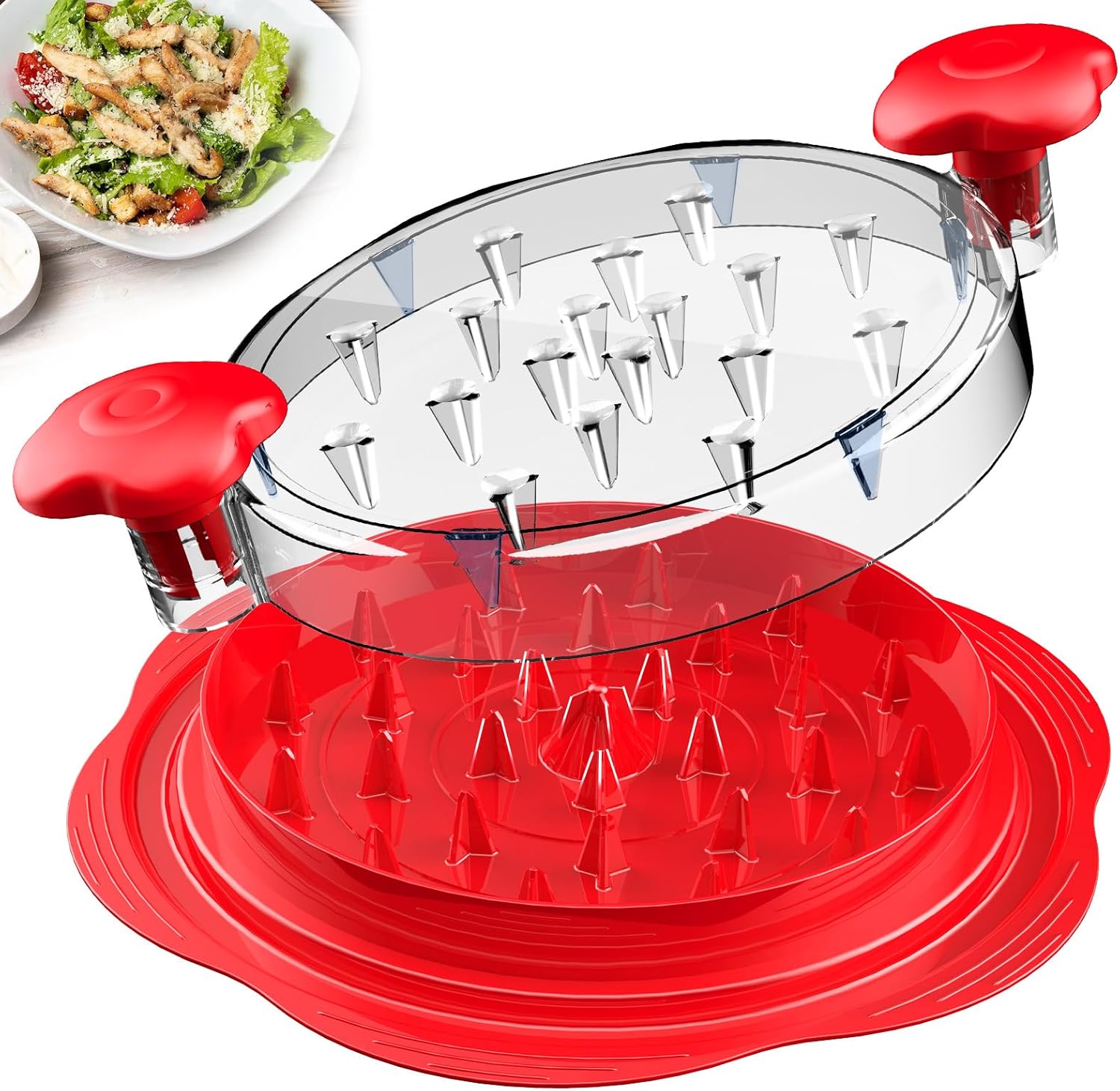 SURETIVIAN Chicken Shredder - Ergonomic Meat Shredder Tool with Brush & Fork | BPA-Free, Red