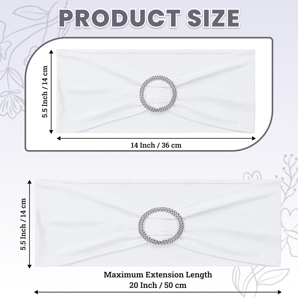 MDS Spandex Chair Sashes - Universal Fit Stretch Bands with Buckle Slider for Elegant Wedding Decor - White, Pack of 150