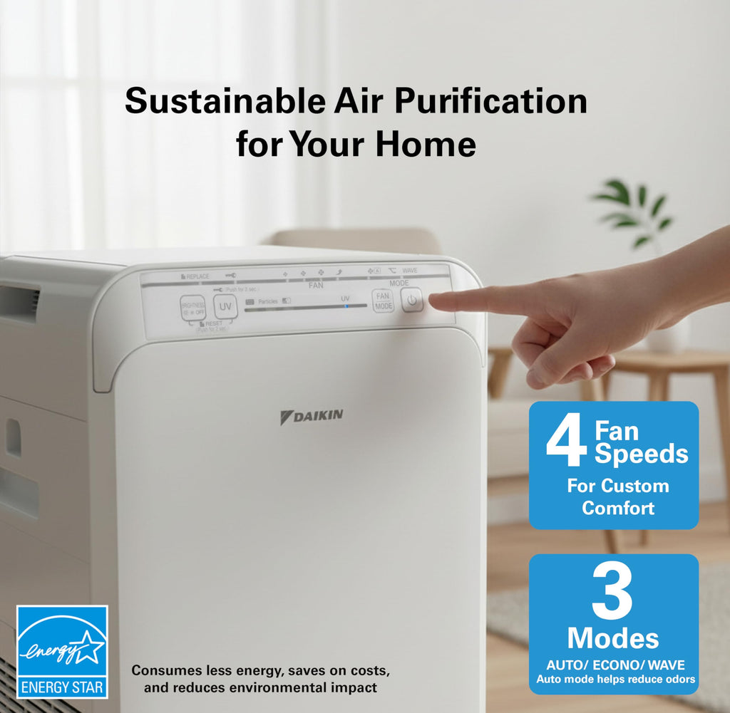 Daikin MCB50YSAU Room Air Purifier for Home, HEPA, Activated Carbon, Pre-Filter and UVC LED Light, Zero Ozone Product, CARB Certified, 10.5 x 10.5 x 19.5 in