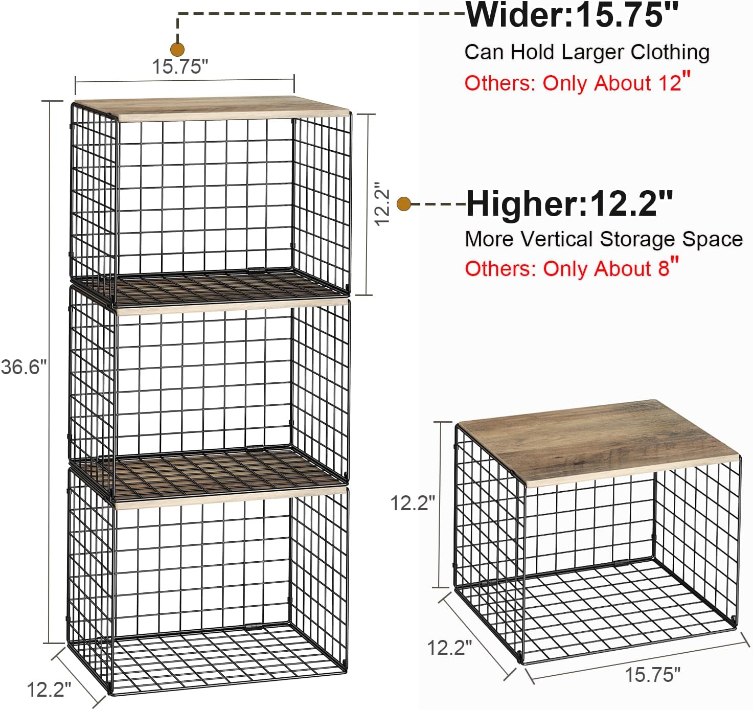 Skiennix Closet Organizers - Sturdy Stackable Storage Shelves Set of 3 for Clothes & Sweaters | Space-Saving Design