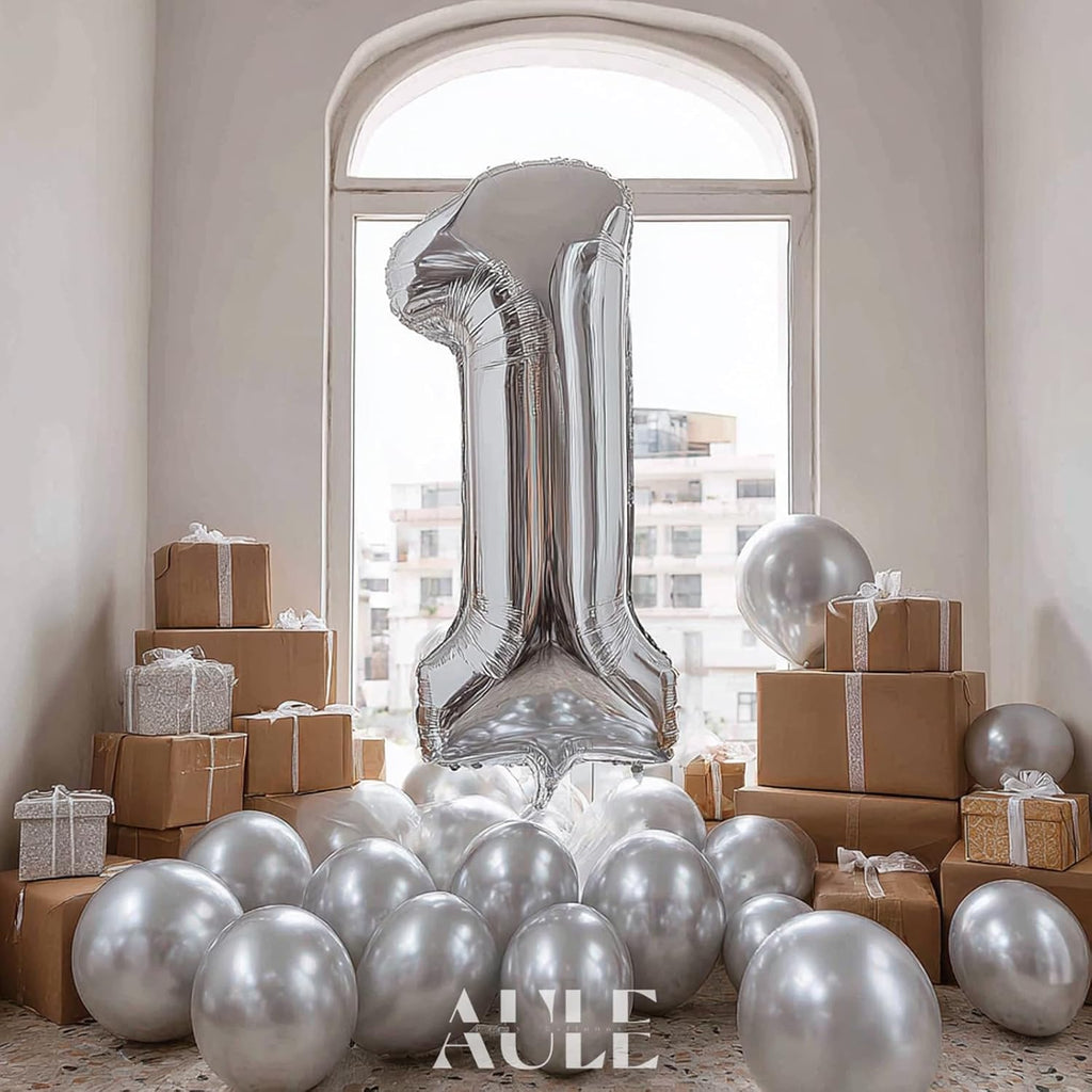 AULE 40-Inch Silver Foil Number Balloon | Jumbo 0-9 Helium Birthday Party Decor