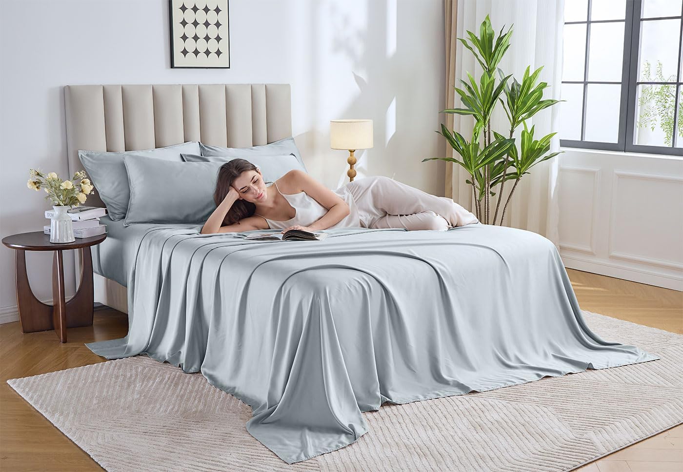 Pure Bamboo Split King Sheets - 100% Organic Viscose Bed Sheet Set, Soft & Cooling, Glacier Color