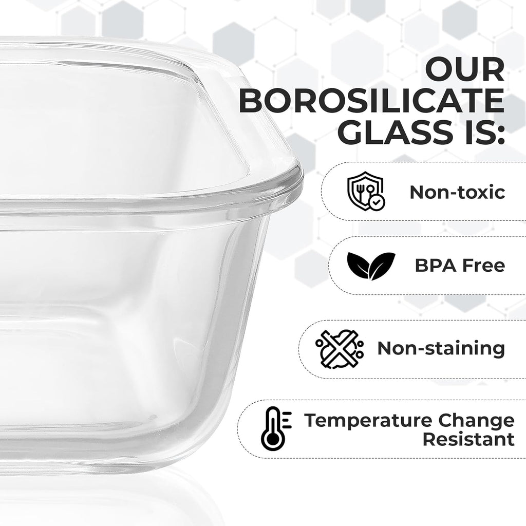 Zulay Kitchen 36oz Glass Tupperware Container Set - 5 Piece BPA-Free Borosilicate Storage | Leak-Proof & Oven Safe - Gray