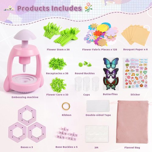 Bsgifts DIY Flower Press Kit - Creative Fabric Flower Making Toy for Kids Ages 3-12 | Perfect Arts & Crafts Gift