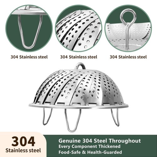 Cluren Steamer Basket for Cooking 304 Stainless Steel Entirely Thickened,Collapsible Steamer Insert for Pots, Fits Instant Pot/Skillets (5.5'' To 9.5'')