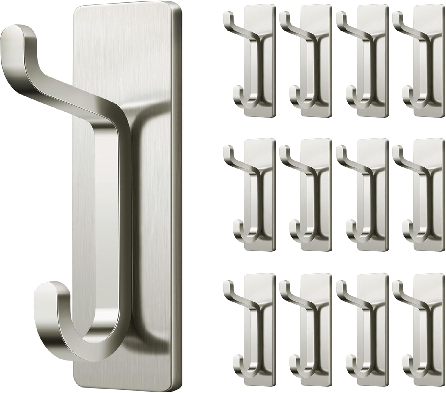 Pickpiff Wall Hooks - 13LB Strong Adhesive Coat & Towel Hangers | Brushed Nickel, 12 Pack