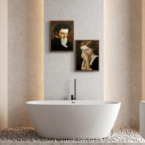 BJVJKSU Vintage Mid-Century Bathroom Canvas Wall Art - Humorous Black & White Prints | 8x10in