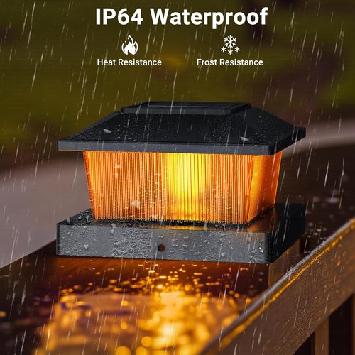 Btfarm Solar Flame Post Cap Lights - Waterproof Flickering 4-Pack for 4x4 & 3.5x3.5 Posts | Black