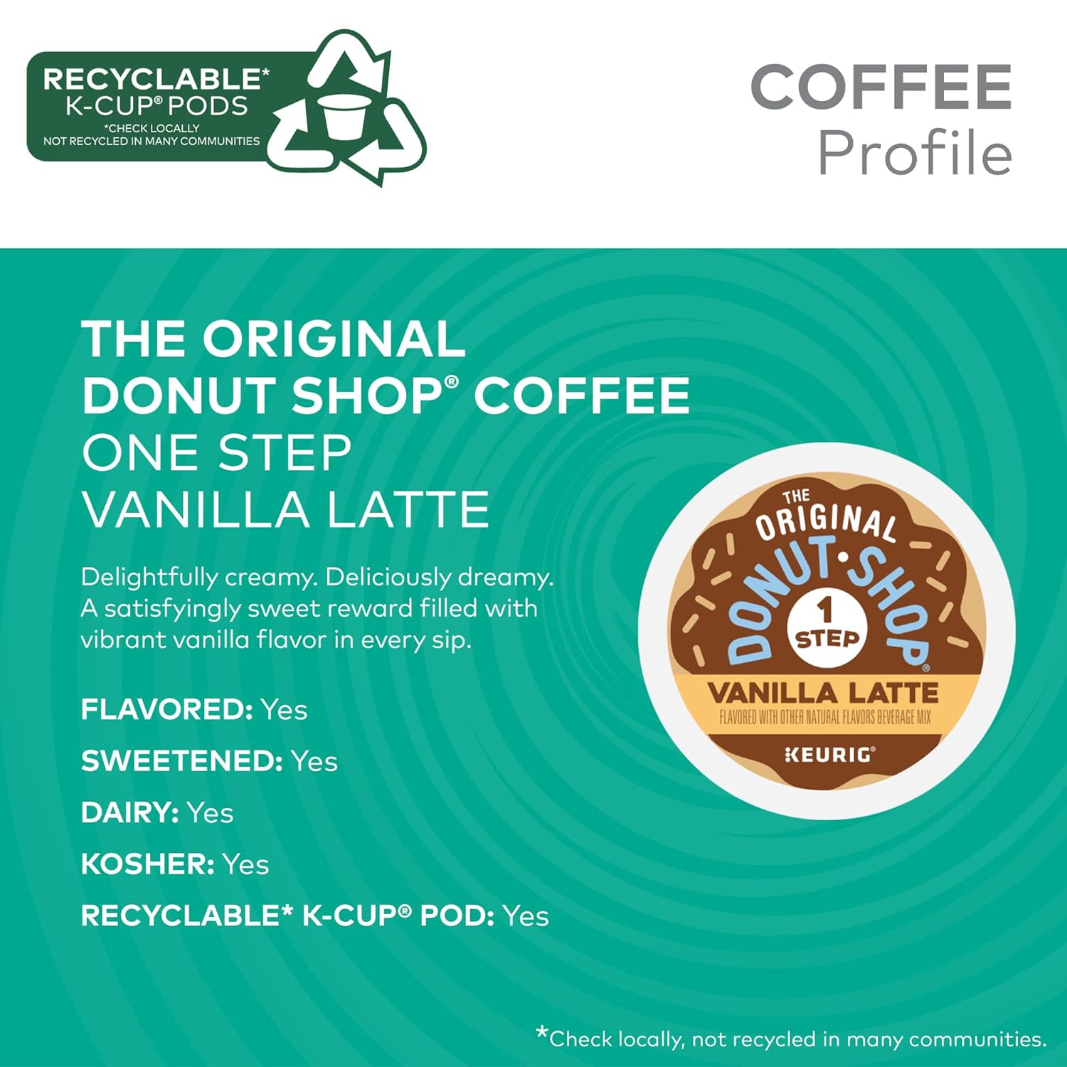 Original Donut Shop Vanilla Latte K-Cup Pods - Flavored Coffee, 20 Count, Perfect for Keurig