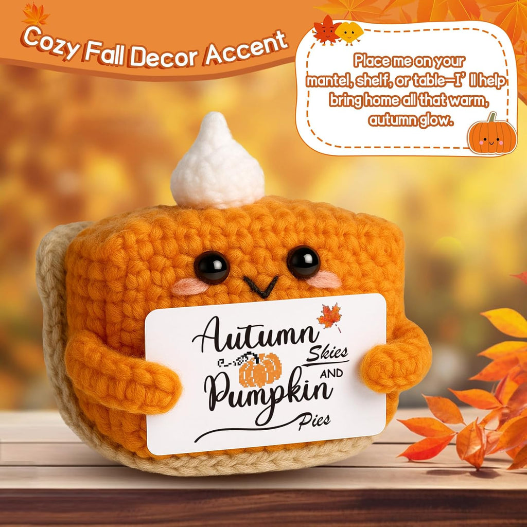 Skiennix Mini Pumpkin Pie Crochet Doll - Cute Fall Decor for Thanksgiving | Plush Autumn Table Decoration