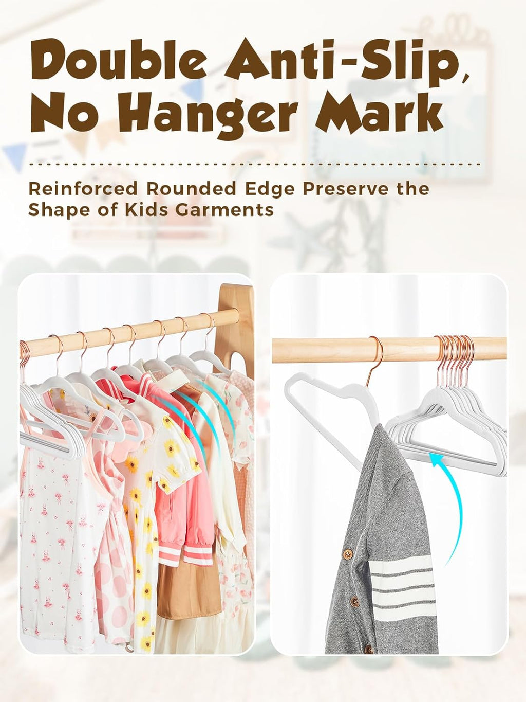 Smartor Kids Velvet Hangers - 50 Pack Premium Non-Slip Felt Hangers for Toddler Clothes | 14 Inch - White with Rose Gold Hook