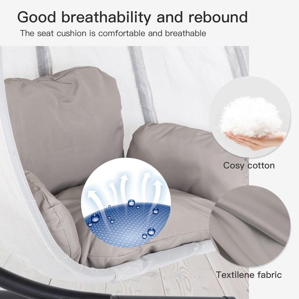 Skiennix Swing Egg Chair - Comfortable Hammock Chair with Metal Stand & Cushion | Gray, 400LBS Capacity