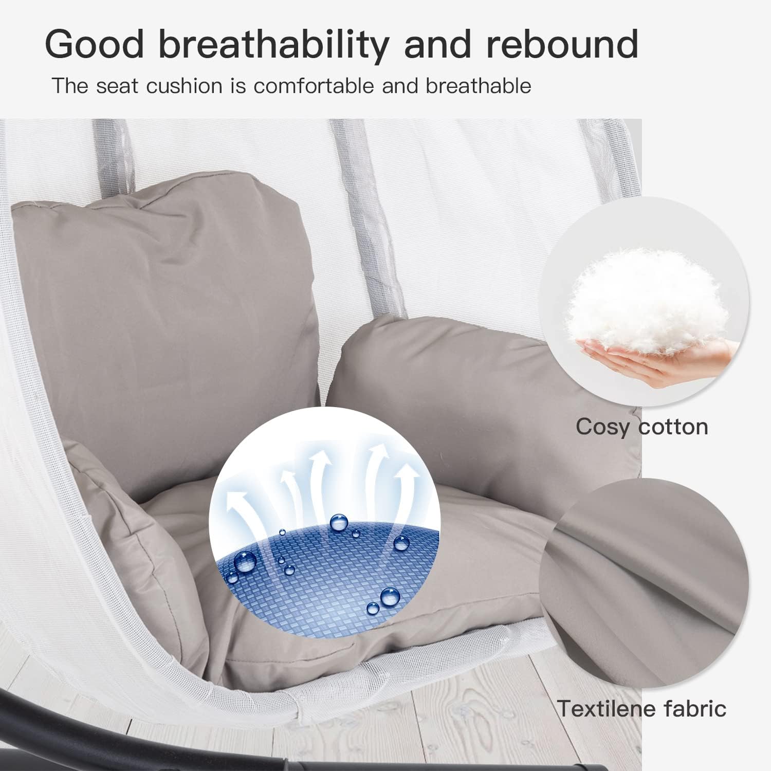Skiennix Swing Egg Chair - Comfortable Hammock Chair with Metal Stand & Cushion | Gray, 400LBS Capacity