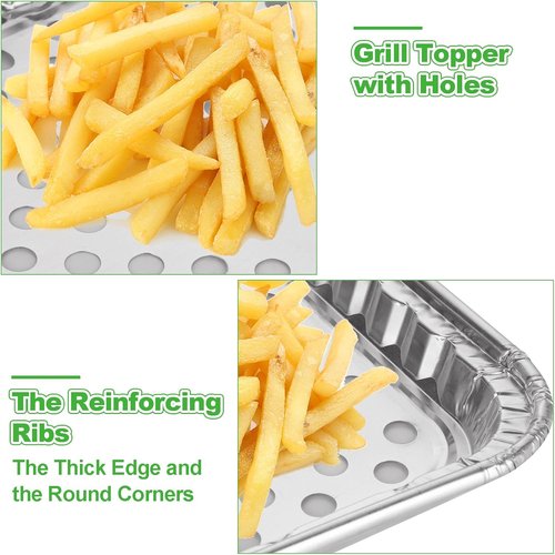 CYEAH Large Aluminum Foil Grill Topper Pans - 20 Pcs Non-Stick BBQ Grilling Trays, 16 x 12 in