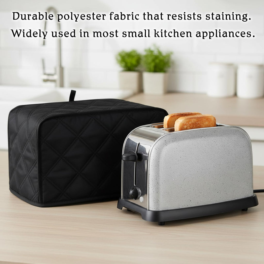 2 Slice Toaster Cover, Toaster Covers 2 Slice Wide Slot, Universal Size Two Slice Toasters Cover, Quilted Polyester and Cotton Dust Protection for Kitchen Small Appliance, Black