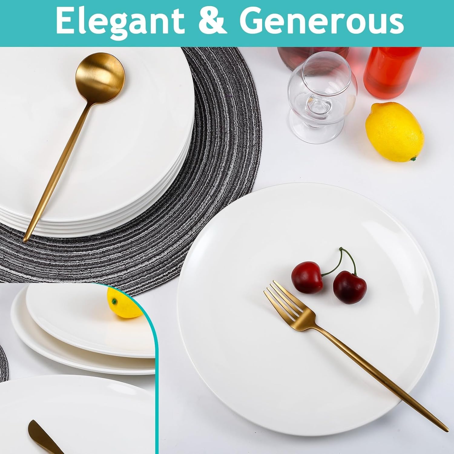 Skiennix Porcelain Dessert Plates Set of 4 - 10 Inch White Ceramic Appetizer & Salad Plates | Microwave & Dishwasher Safe