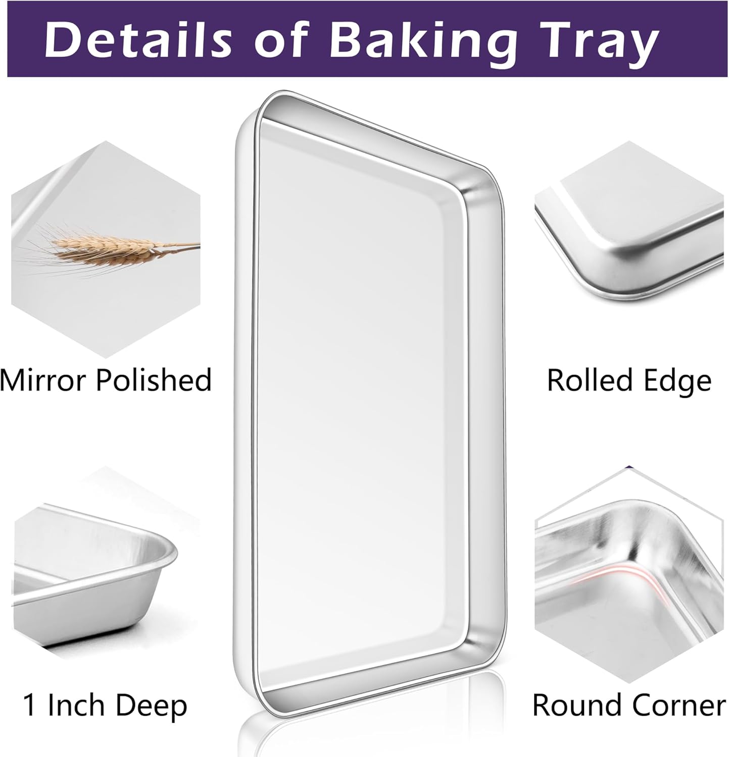TeamFar Stainless Steel Toaster Oven Pan Set - Non-Toxic & Easy Clean | 12.5” x 9.5” x 1”