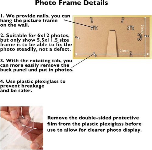 JCJMY Gold 6x12 Picture Frame - Wall Hanging & Mounting, Shatter Resistant Plexiglass