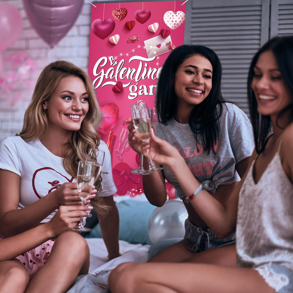 VitalCozy Galentine's Day Door Cover 72 x 35 Inch Happy Galentine's Day Galentines Gang Door Banner Pink Heart Valentines Indoor Outdoor Decorations for Women Girls Home Party Supplies(Classic)