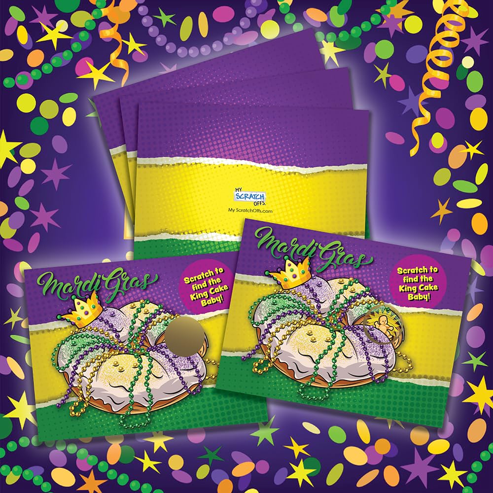My Scratch Offs Mardi Gras King Cake Scratch Off Game Cards 26 Pack - 24 Non-Winning and 2 Winning per Pack