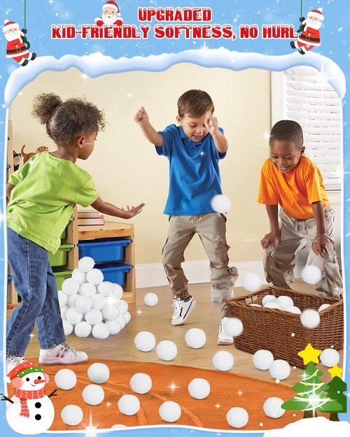 LQYoyz Snowball Fight Set - 100 Pack Large 2-Inch Fake Snow Balls for Kids | Winter Party Decor & Toys