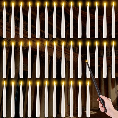 Retisee 40 Pcs Flameless Candles with Wand Halloween Decorations Floating Candles Remote Battery Operated LED Electric Window Candle Warm Light Flickering Decor for Halloween Party