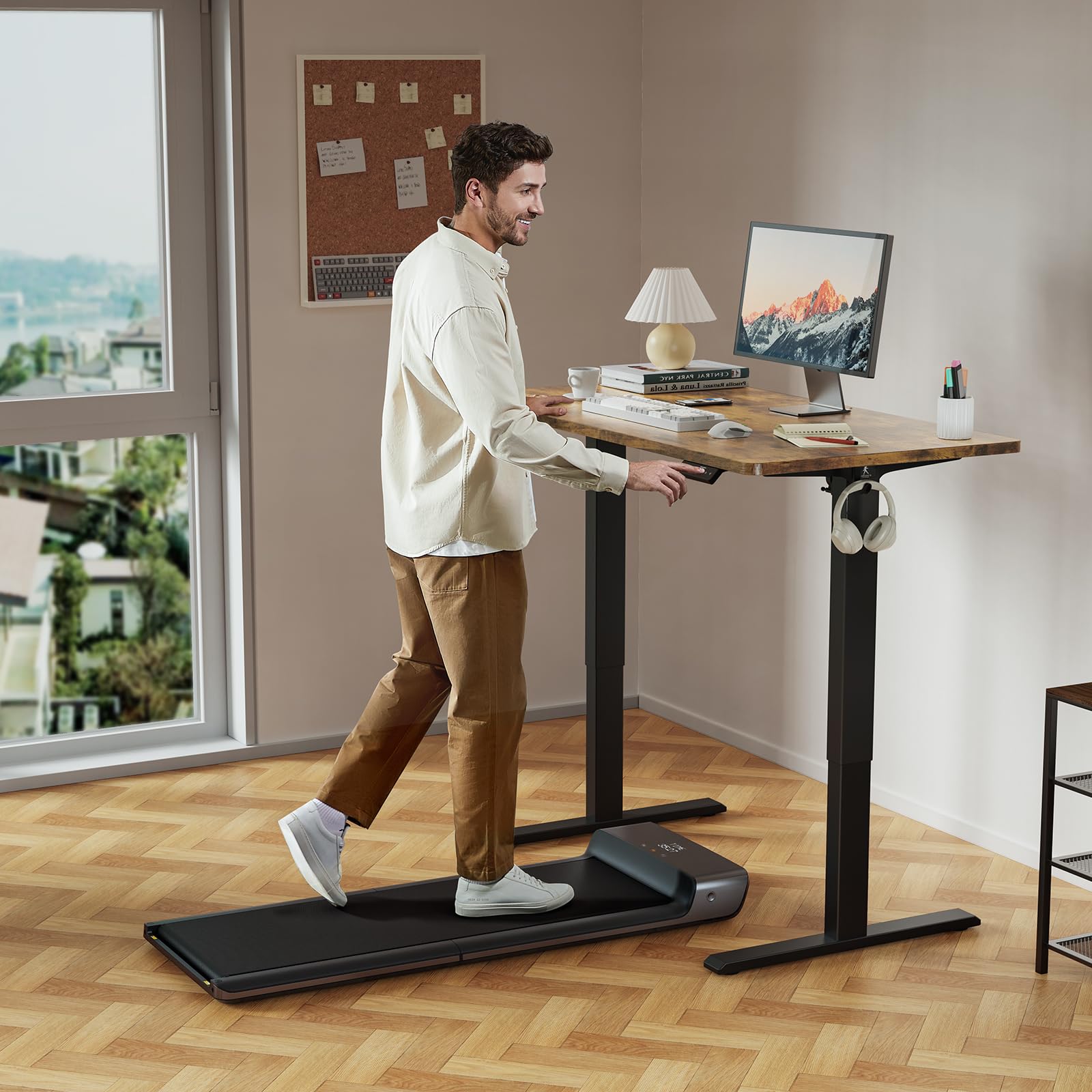 WALKINGDESK 48x24 Inches Height Adjustable Electric Standing Desk with 2 Hooks for Home Office, Ergonomic Sit Stand up Desk with Splice Board, Rustic Brown