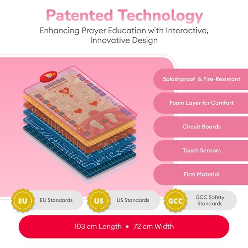 My Salah Mat for Kids - Pink Interactive Muslim Prayer Rug Learning The Salah - Fun & Easy Prayer Mat with 36 Touch Keys, 15 Languages, Speaker, & Booklets - Islamic Toys for Ages 3 to 8