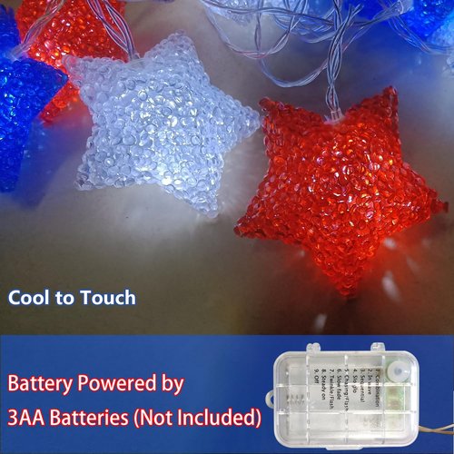 4th of July Decorations Red White and Blue Star Lights 6.8Ft 10 LED 3D Star Patriotic Lights with Timer, Fourth of July String Light for Indoor Outdoor Memorial Day Independence Day Party Home Decor