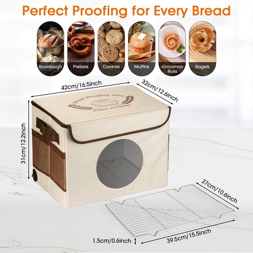 Foldable Bread Proofing Box with Temperature Timer Controller (86-113℉),Space-Saving Dough Proofer with Metal Rack,Sourdough Starter Warmer,Proofing Box for Bread Baking,Pizza,Yogurt,Seed Starting