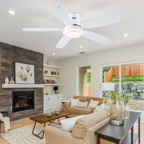 Hounberi Low Profile Ceiling Fan with Lights and Remote/APP, 50 Inch Modern Flush Mount Ceiling Fan with 3CCT 6-Speeds Quiet DC Motor,Dimmable 3-Color Temperatures for Living Room Bedroom(White)