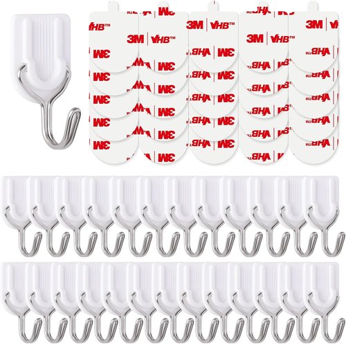 Heavy Duty Adhesive Wall Hooks - 25 Pack No Damage Strips for Keys, Coats, Towels & More