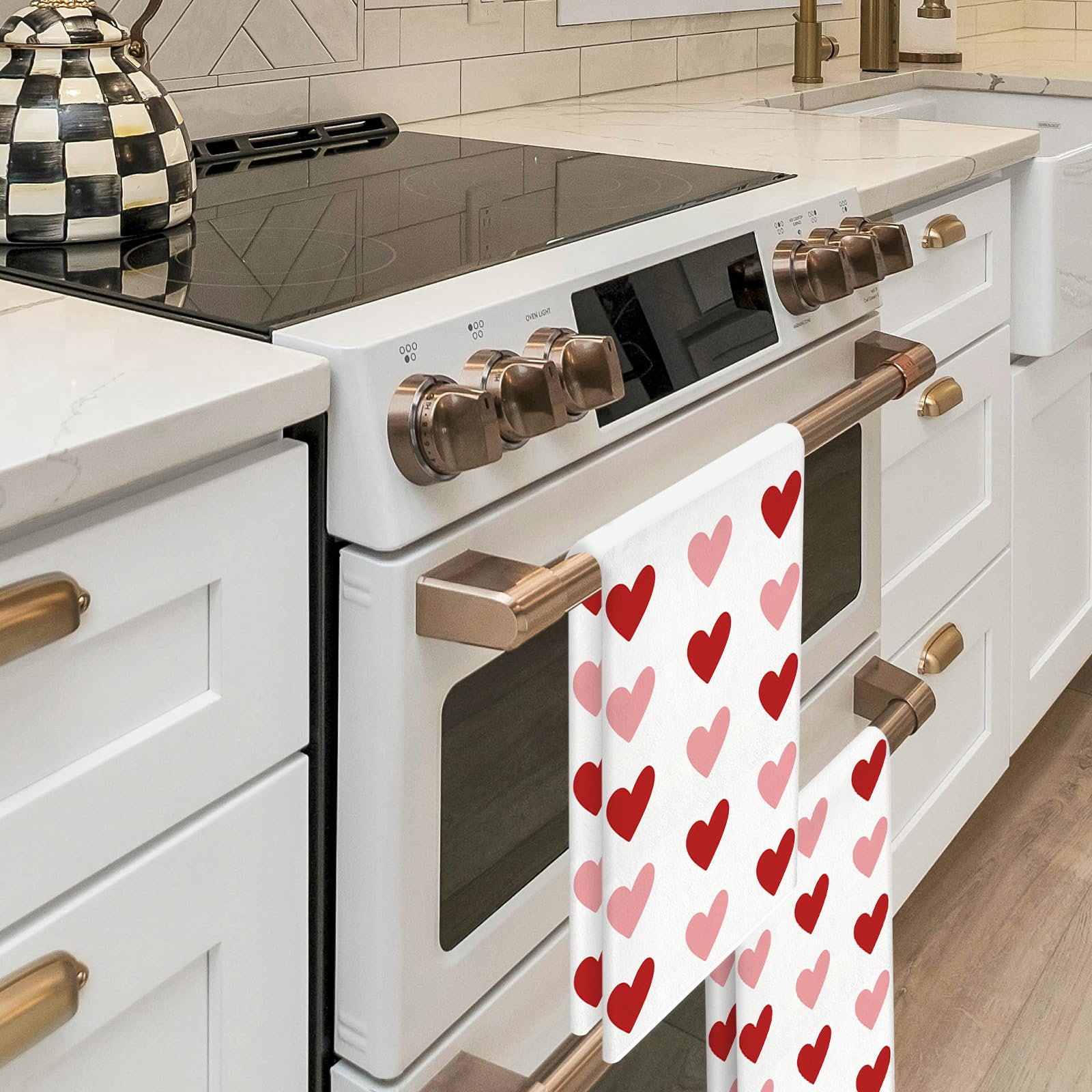 TAJWE Valentines Day Kitchen Towels 18x26 Inch Set of 2 Red Pink Heart Love Valentine Dish Cloths Farmhouse Wedding Anniversary Hand Towels for Kitchen Decoration