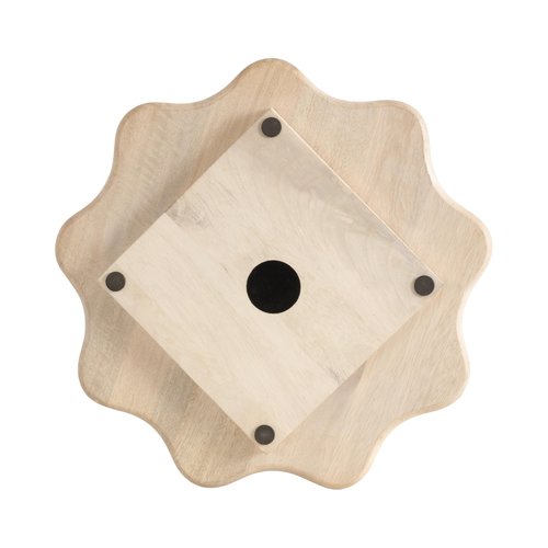 Kate and Laurel Alezar Mango Wood Wavy Round Lazy Susan Tray, 18 Inch Diameter, Light Bleached Wood, Scalloped Wooden Countertop Organizer with Turning Lazy Susan for Kitchen Storage or Ottoman Tray