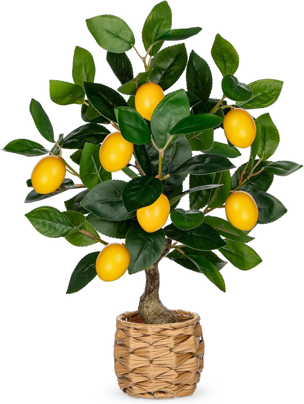 Skiennix Artificial Lemon Tree - 17.3-Inch Potted Faux Citrus Plant with Woven Pot | Indoor Home Decor